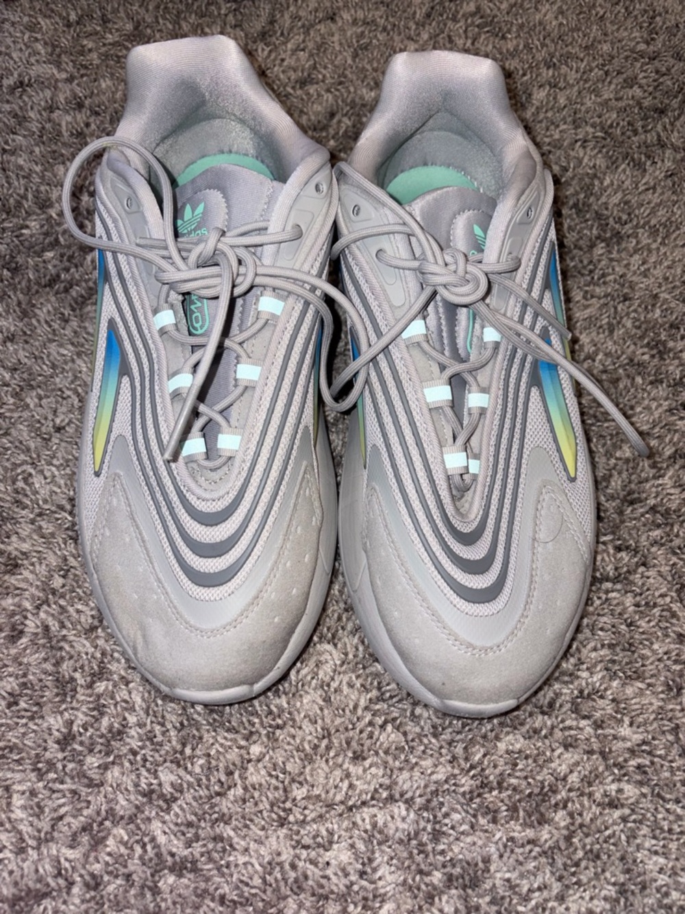 Adidas Ozelia Sneakers Women’s Size 7.5 Gray Mint Blue Chunky Dad Shoes - Picture 2 of 8